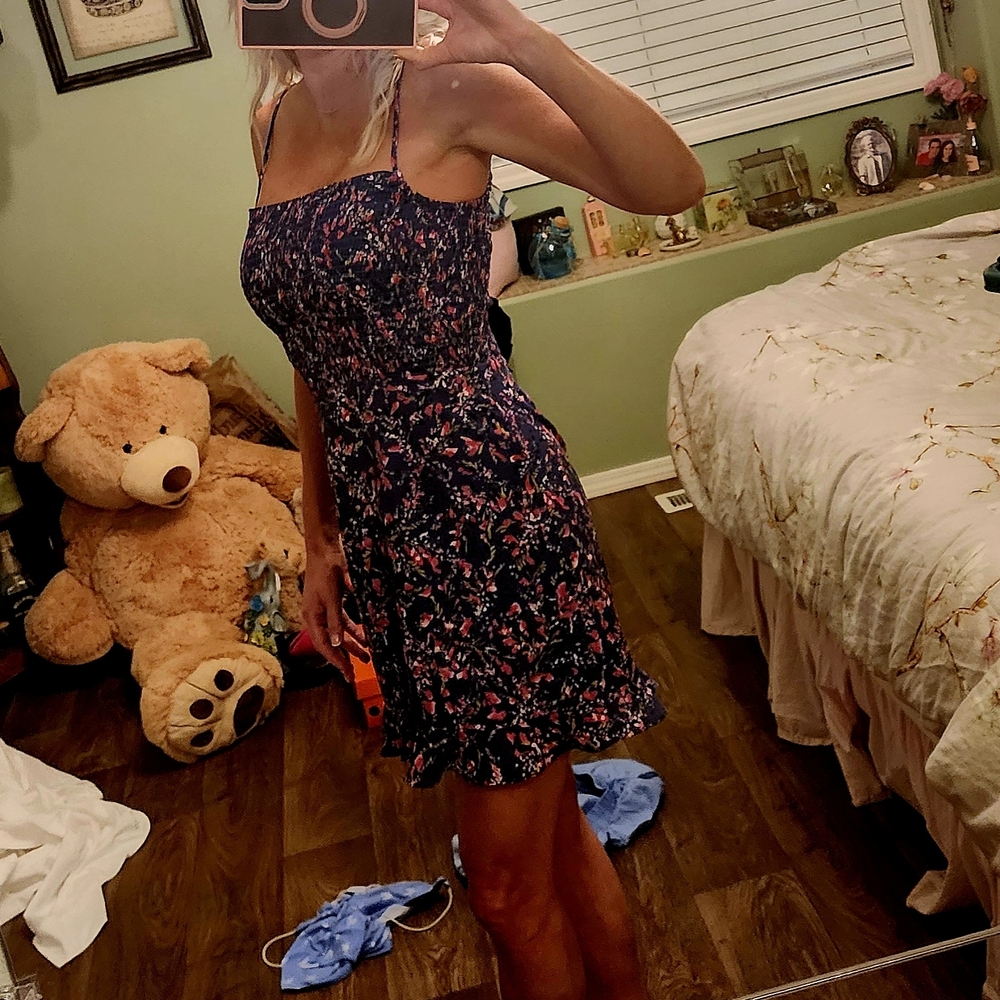 French Connection Black and Pink Floral Mini Dress